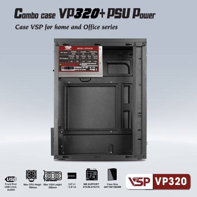 Combo Vỏ Case Máy Tính VSP + Nguồn 200W - VP320 - Hàng Chính Hãng