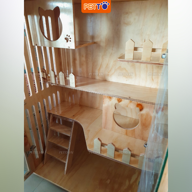 Tủ mèo bằng gỗ thiết kế ĐA NĂNG đầy đủ tiện nghi sang trọng cho mèo vui chơi CC010