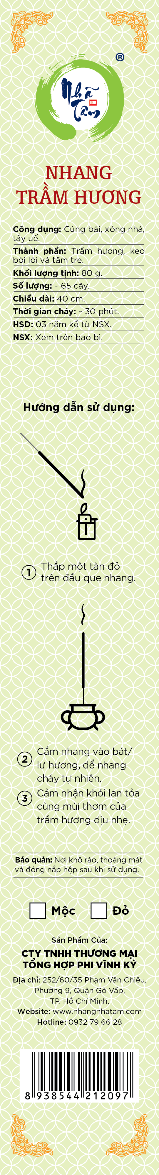 NHANG TRẦM HƯƠNG - 40CMX80G TĂM ĐỎ