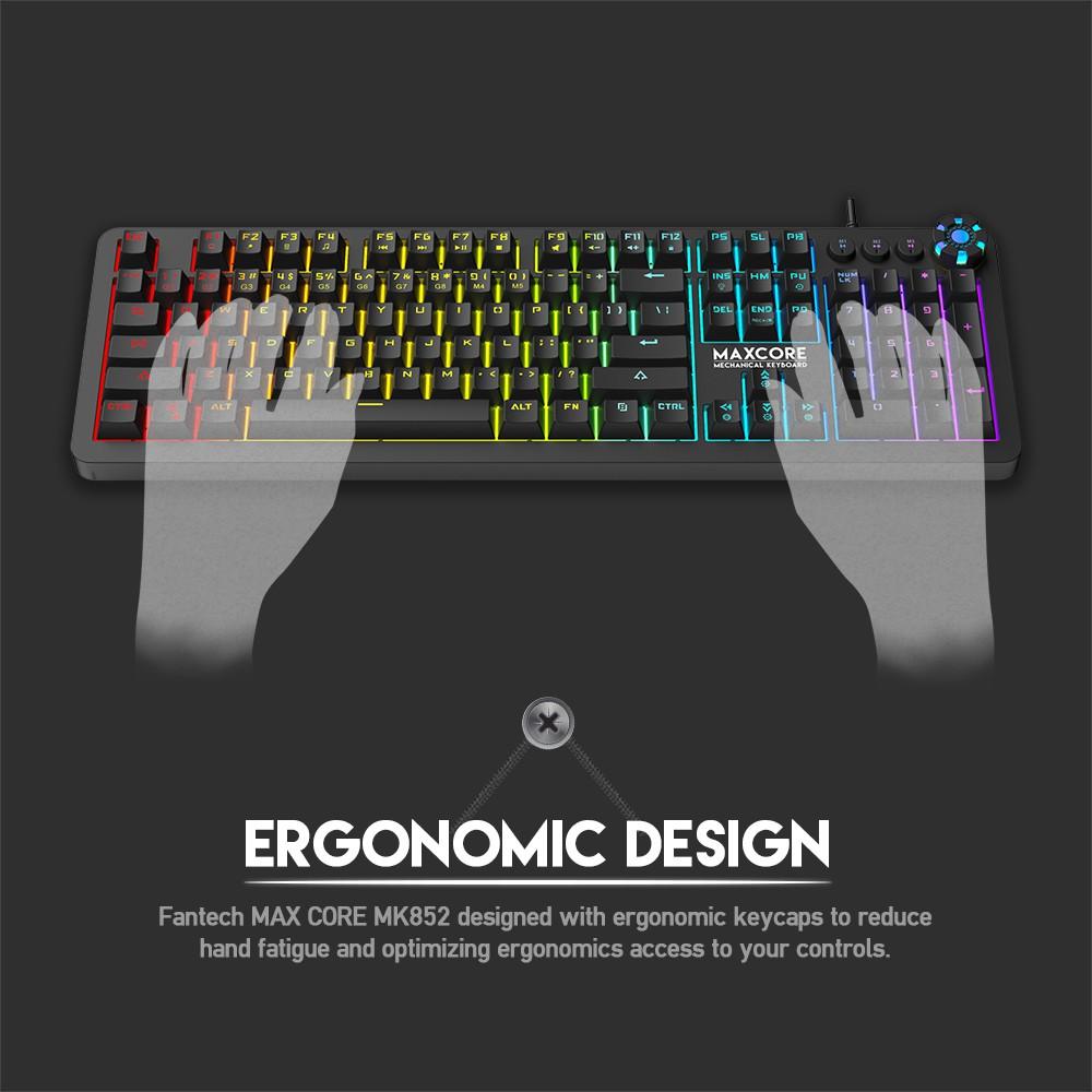 Bàn Phím Cơ Gaming Full-sized Có Dây Fantech MK852 MAXCORE Blue/Brown Switch LED RGB Gradient Full Anti Ghosting