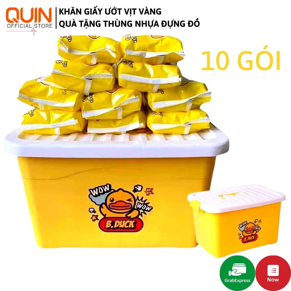 Khăn giấy ướt vịt vàng 10 gói kèm thùng nhựa tiện dụng siêu đáng yêu