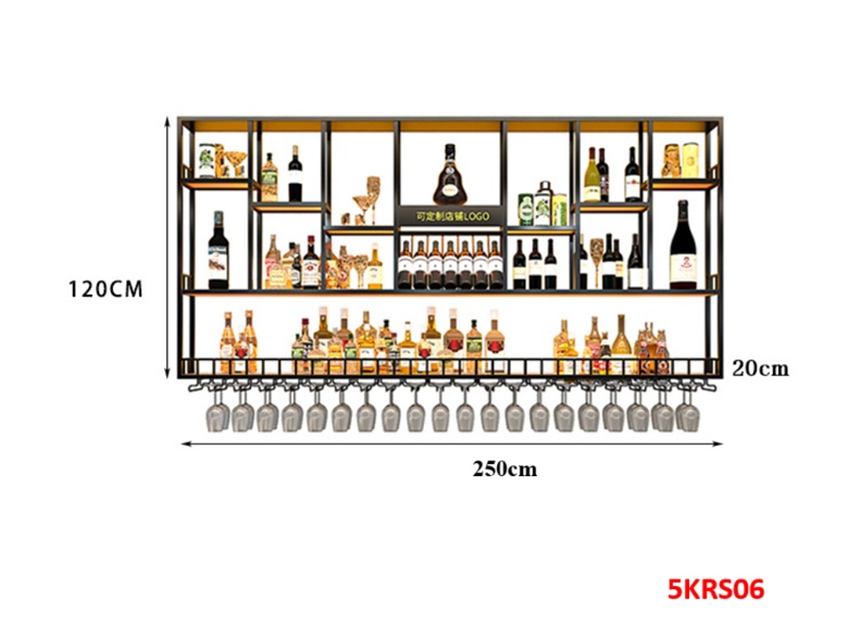 KỆ TRƯNG RƯỢU KHUNG SẮT – MẶT GỖ CÓ ĐÈN 5KRS06 - NỘI THẤT LẮP RÁP VIENDONGADV
