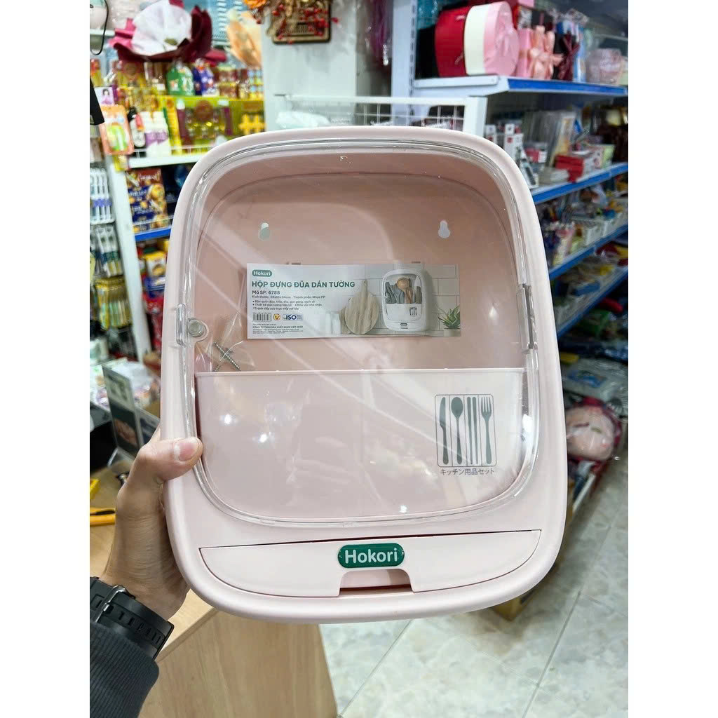 Hộp Đựng Đũa Thìa Dán Tường Bốn Ngăn Tiện Dụng Có Nắp Đậy, Dán Tường Siêu Chắc Chắn - Hàng Việt Nam - Giao Mầu Ngẫu Nhiên