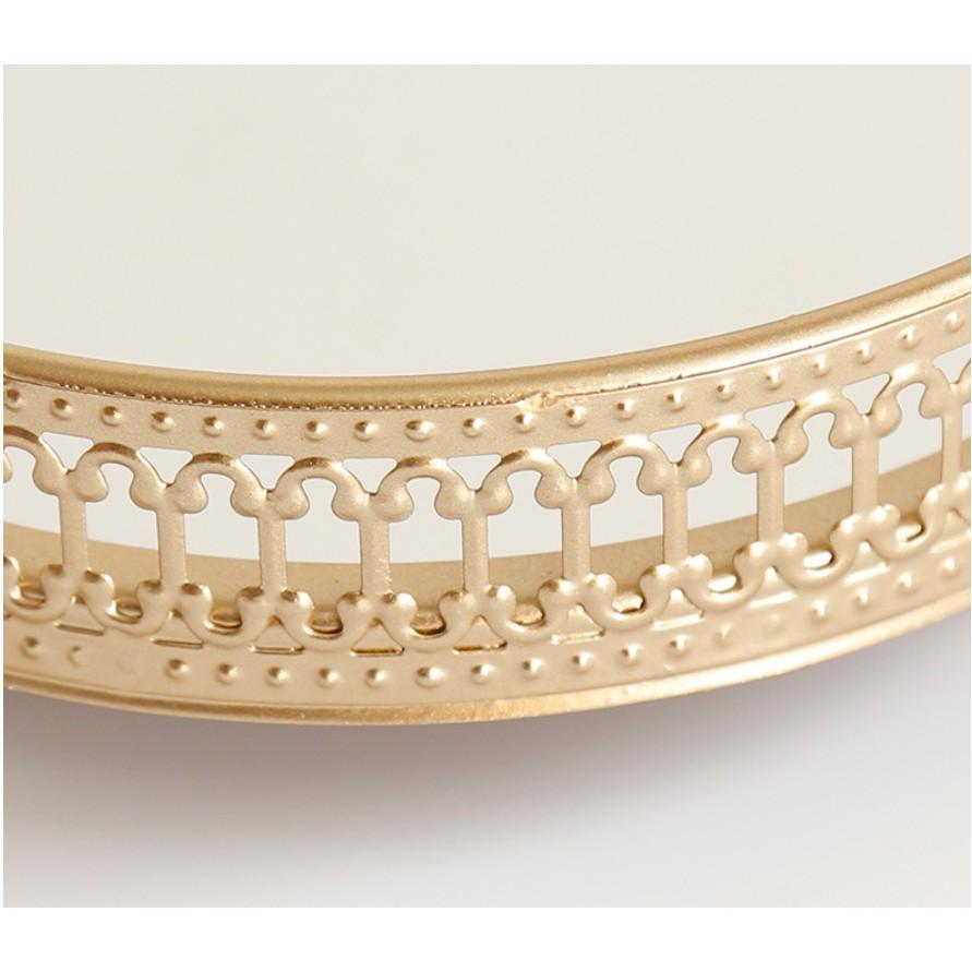 Khay tròn mặt gương mạ màu vàng đựng nến thơm - Khay bày nến, đựng nến khay decor phong cách Hàn Quốc Châu Âu sang trọng