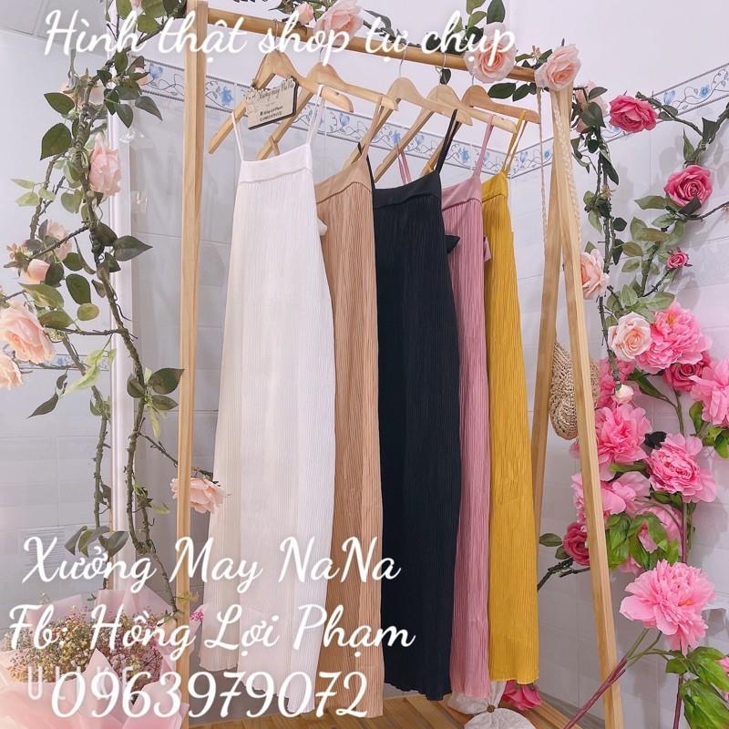 Đầm 2 dây dập ly cột nơ lưng