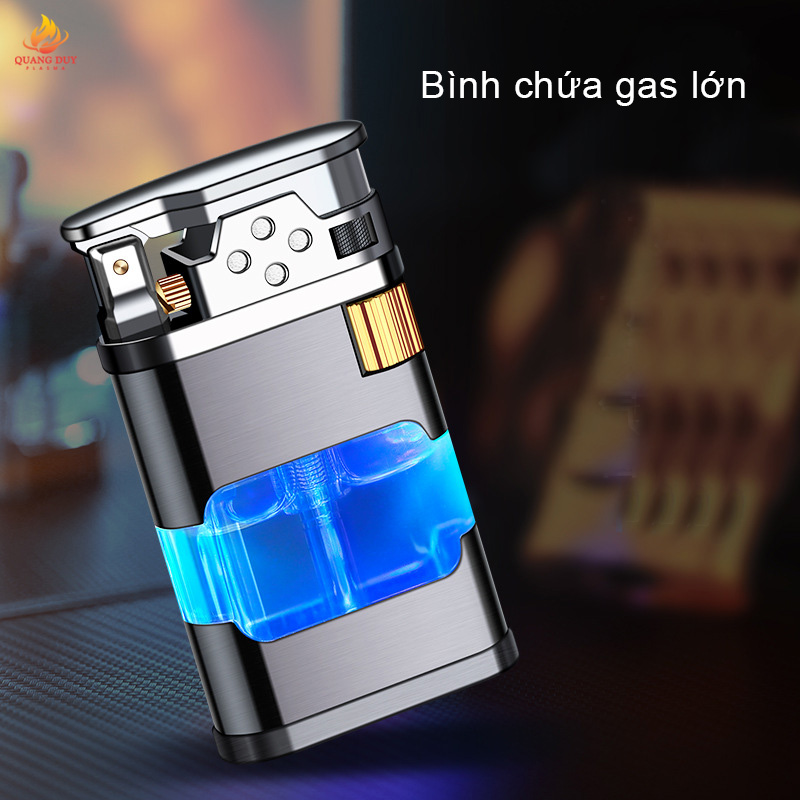 Bật lửa khò, hột quẹt gas đá, bình gas trong suốt hiển thị gas theo dõi dễ dàng