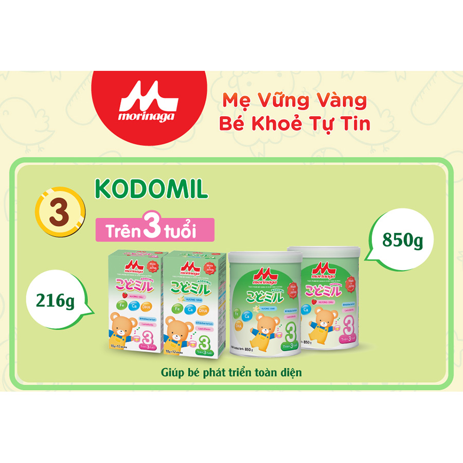 Combo 1 hộp Sữa Morinaga số 3 Kodomil 850g + Tặng 1 túi đeo cho bé  ( Mẫu ngẫu nhiên)