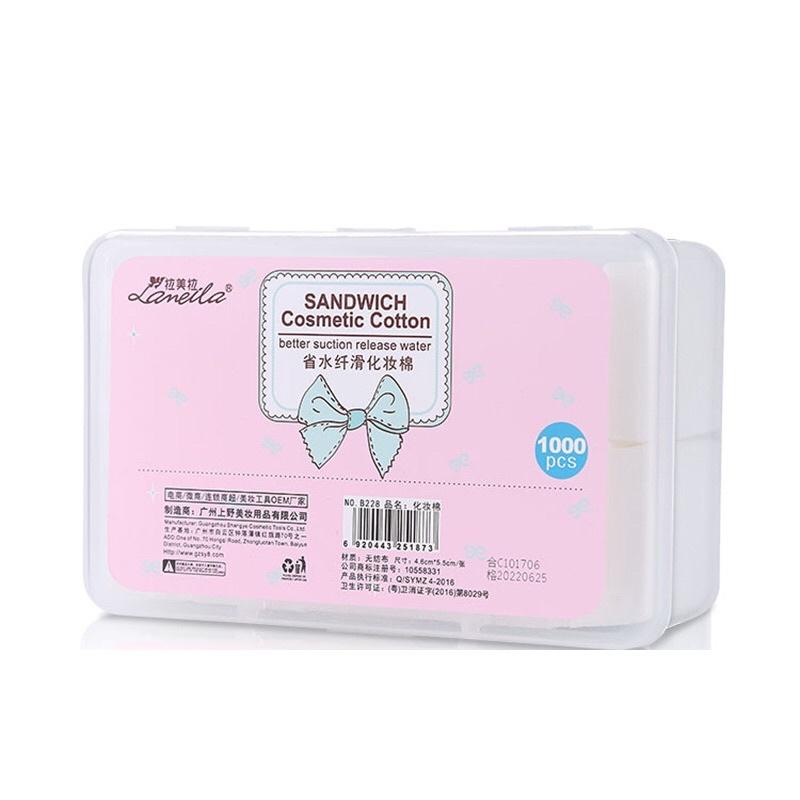 Bông tẩy trang cao cấp Laneila 1000 miếng có vỏ hộp xinh xắn  - Hộp 1000 bông tẩy trang, toner lau mặt