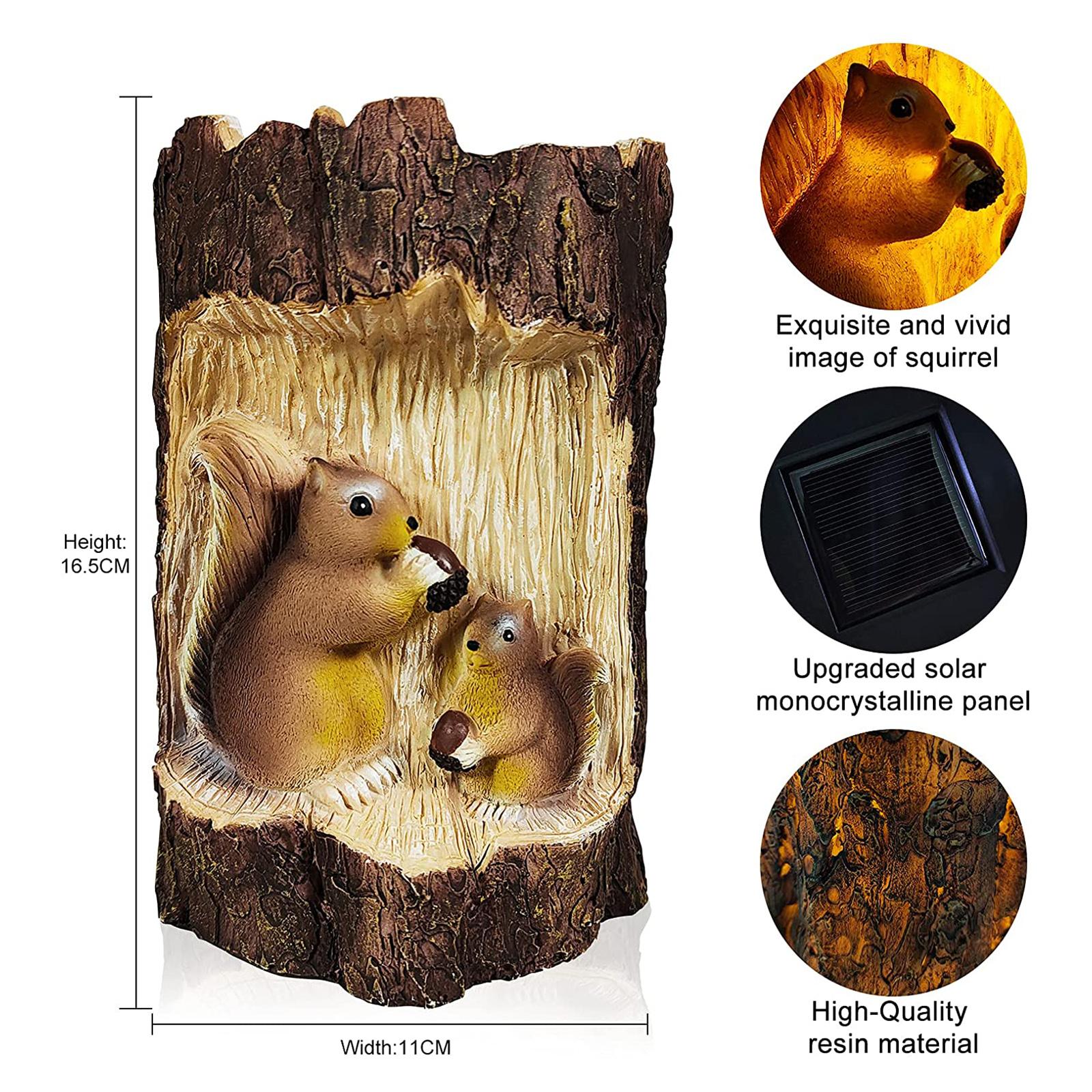 Squirrel Simulation Garden Decoration Statue Lamp Solar Light Resin Figurine