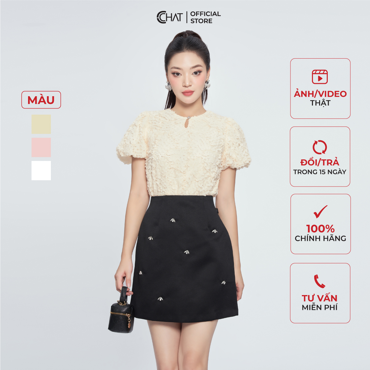 Áo Kiểu Nữ  Bèo Xốp Dáng Suông Chất Vải Cao Cấp Mềm Mịn 13ANM5001ST