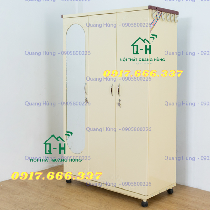 TỦ SẮT ĐỰNG QUẦN ÁO 3 CÁNH KEM TH181 -VR DÀNH CHO GIA ĐÌNH - TỦ THÁO LẮP
