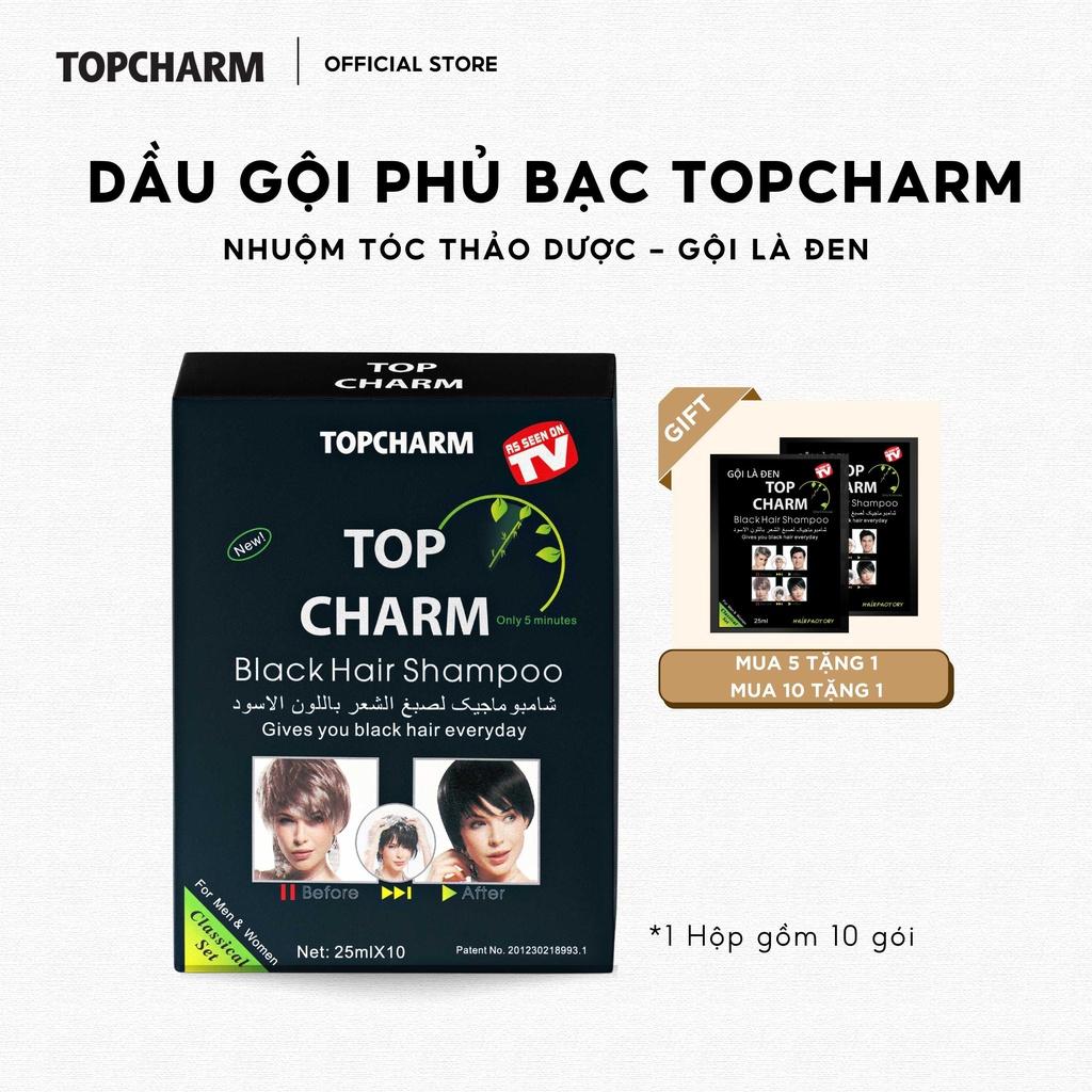 Dầu Gội Nhân Sâm Phủ Bạc Tóc Tại Nhà TOPCHARM - Phủ Bạc Đen Tóc, Gội Là Đen gói 25ml