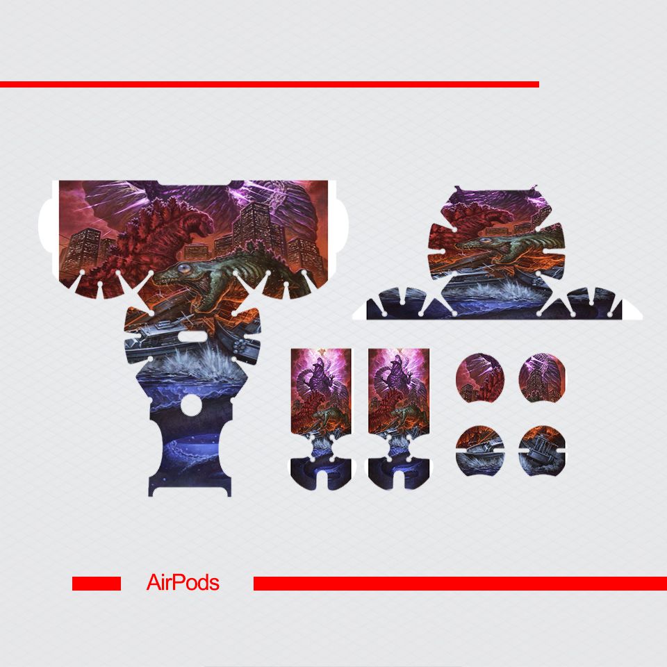 Miếng dán skin chống bẩn cho tai nghe AirPods in hình Godzilla - Godz005 (bản không dây 1 và 2)