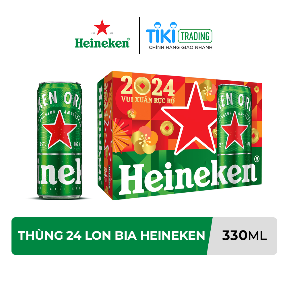 Thùng 24 lon bia Heineken 330ml/lon - Bao bì Xuân
