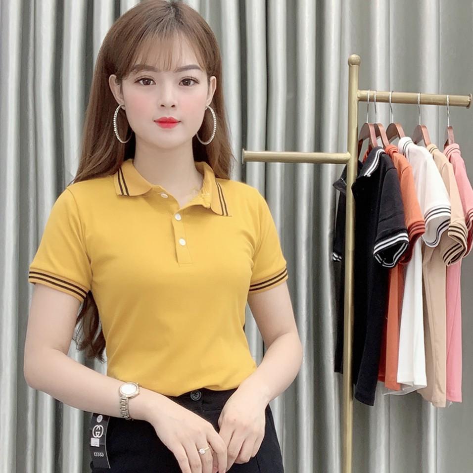 Áo Thun Polo Nữ Trơn Phông Basic Tay Ngắn Cổ Bẻ Cotton Trẻ trung đơn giản 6 Màu Trắng Đen Cam Vàng - Hanlly Fashion A21