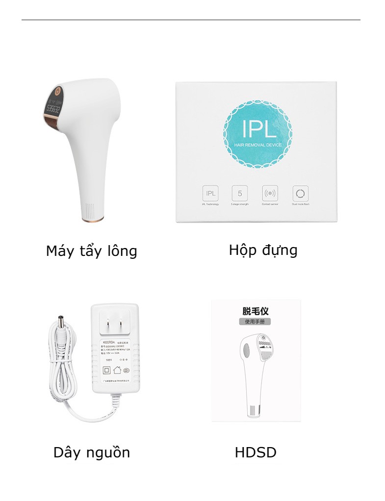 Máy triệt lông mini cầm tay cao cấp IPL - Máy triệt lông cá nhân tại nhà, Máy tẩy lông công nghệ laser cao cấp - Dụng cụ triệt lông vĩnh viễn 5 Mức năng lượng &amp; 2 Chế độ Flash triệt lông an toàn, hiệu quả, tiết kiệm - TẶNG gel lạnh triệt lông