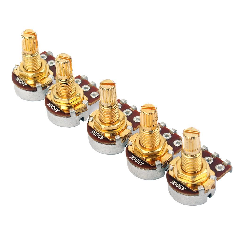5Pcs Golden Base A500K-ohm Pots for Guitar Bass Volume Control Potentiometer