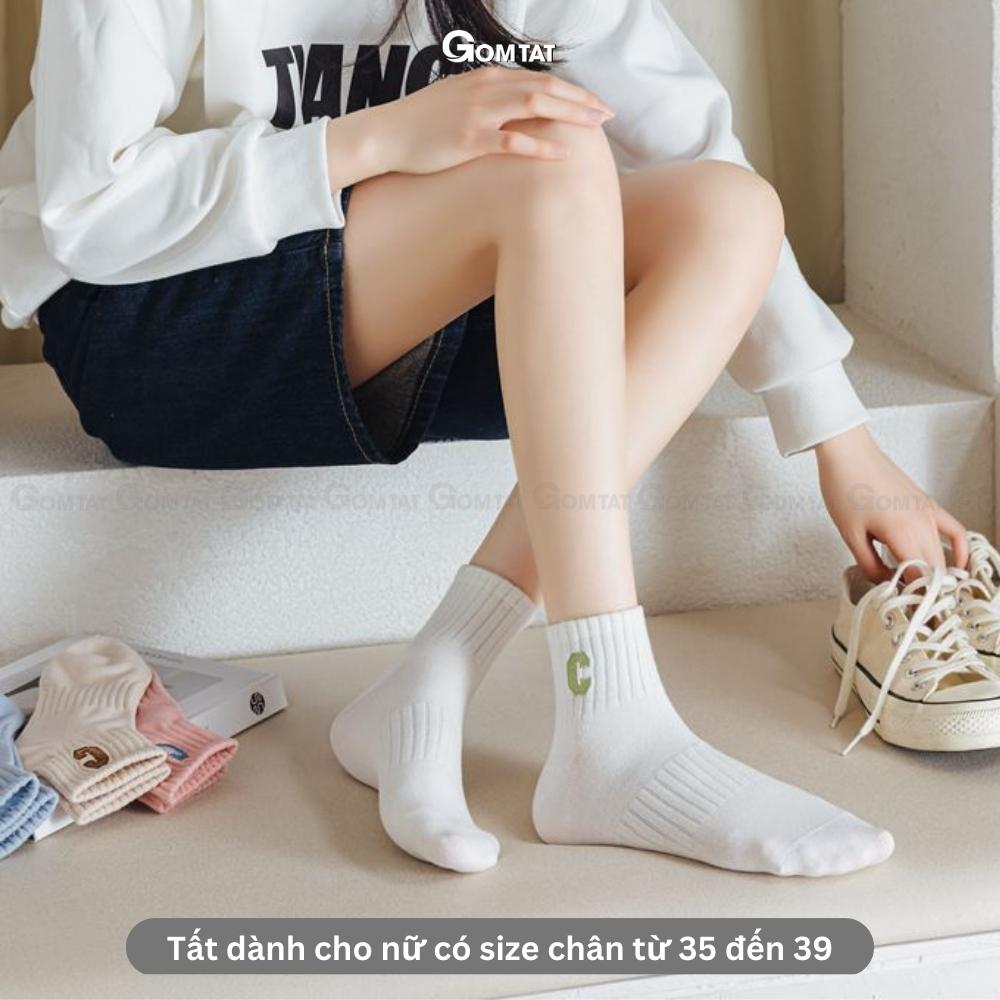 Tất vớ nữ cổ ngắn cao cấp GOMTAT mẫu chữ C, chất liệu cotton mềm mại, thấm hút, thoáng khí - PO-CONGAN-C-3014-1DOI