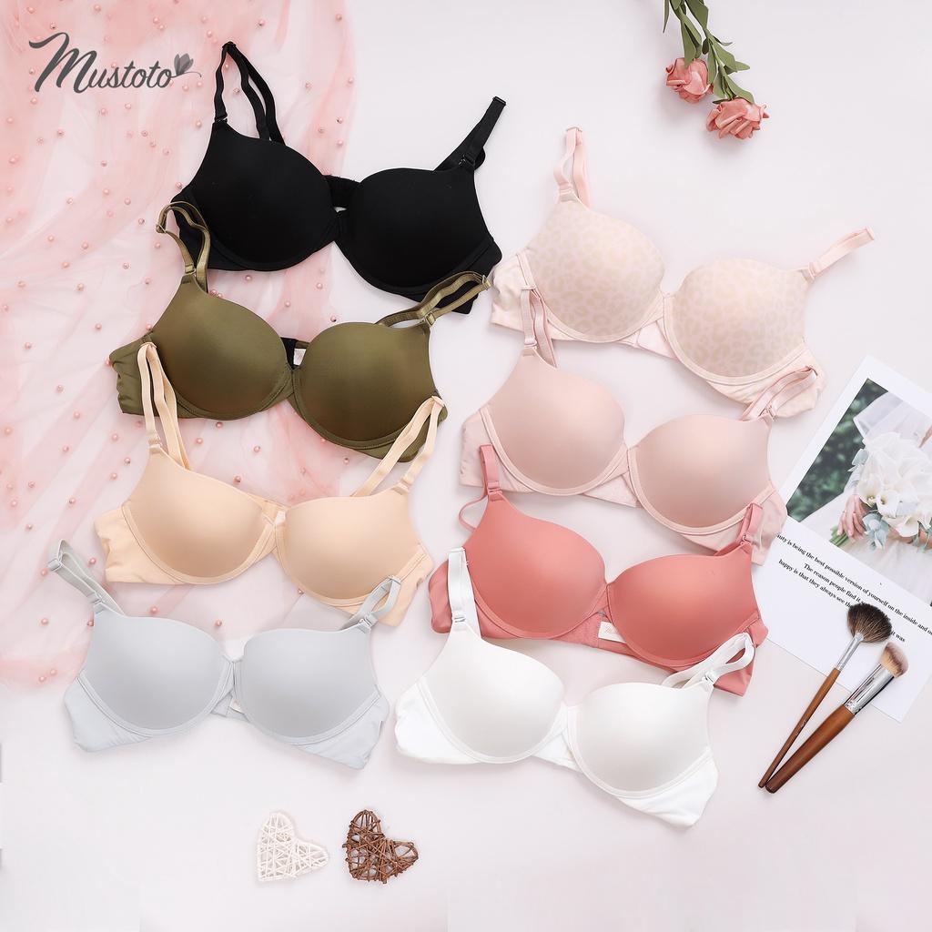 Áo Lót Nữ Trơn Nâng Ngực Có Gọng Mút Vừa 2cm Bra Hop Hồng Cam
