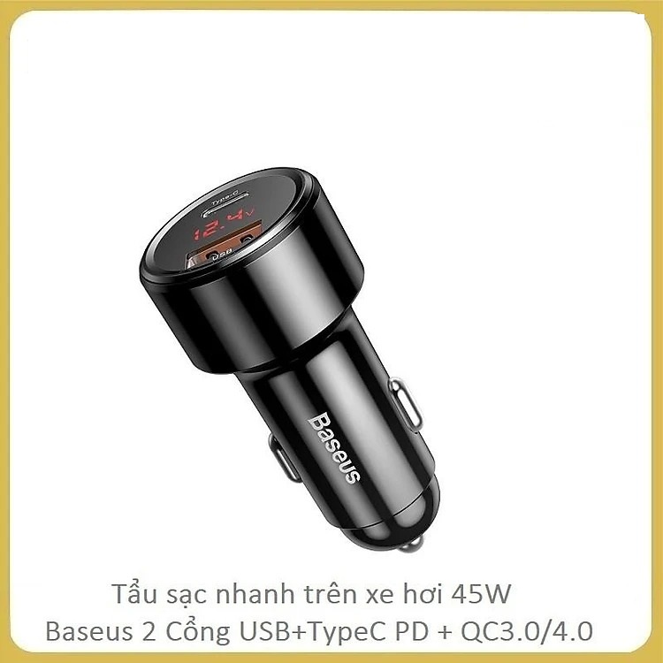 Tẩu sạc cho ô tô Baseus sạc nhanh 45W chuẩn PD , Q.C 3.0 - Hàng Chính Hãng