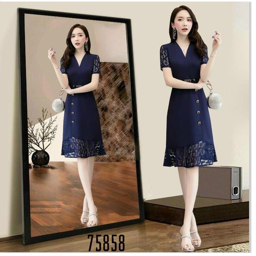 ĐẦM UMI TAY NGẮN,CỔ V,HỌA TIẾT TRƠN NHƯNG VÔ CÙNG SANG TRỌNG
