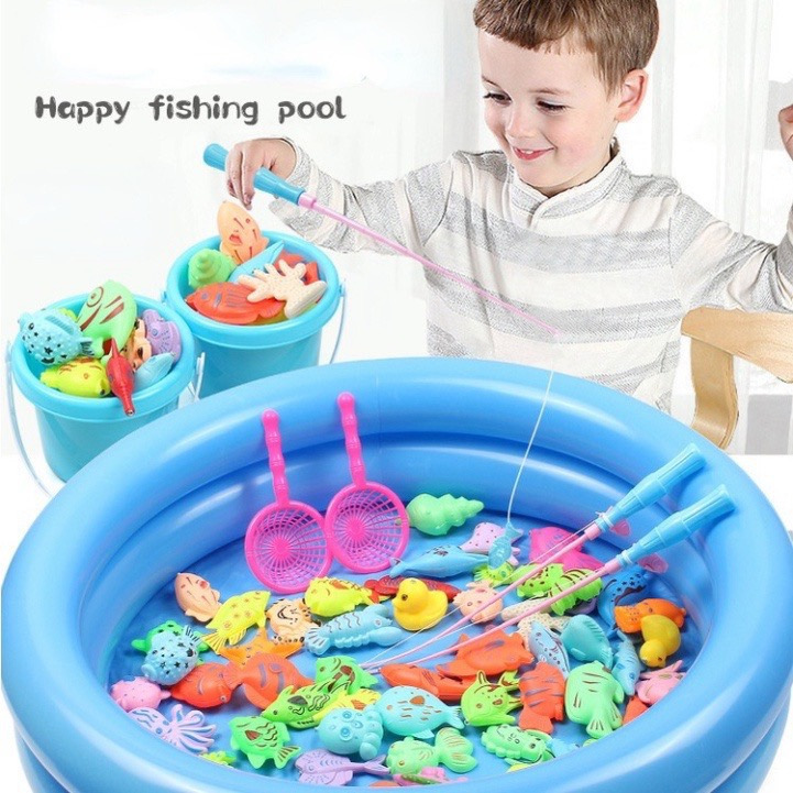 Bộ đồ chơi câu cá cho bé 42 chi tiết có gắn nam châm bao gồm cần câu nhựa, bể phao 2 tầng cho trẻ thỏa thích vui chơi