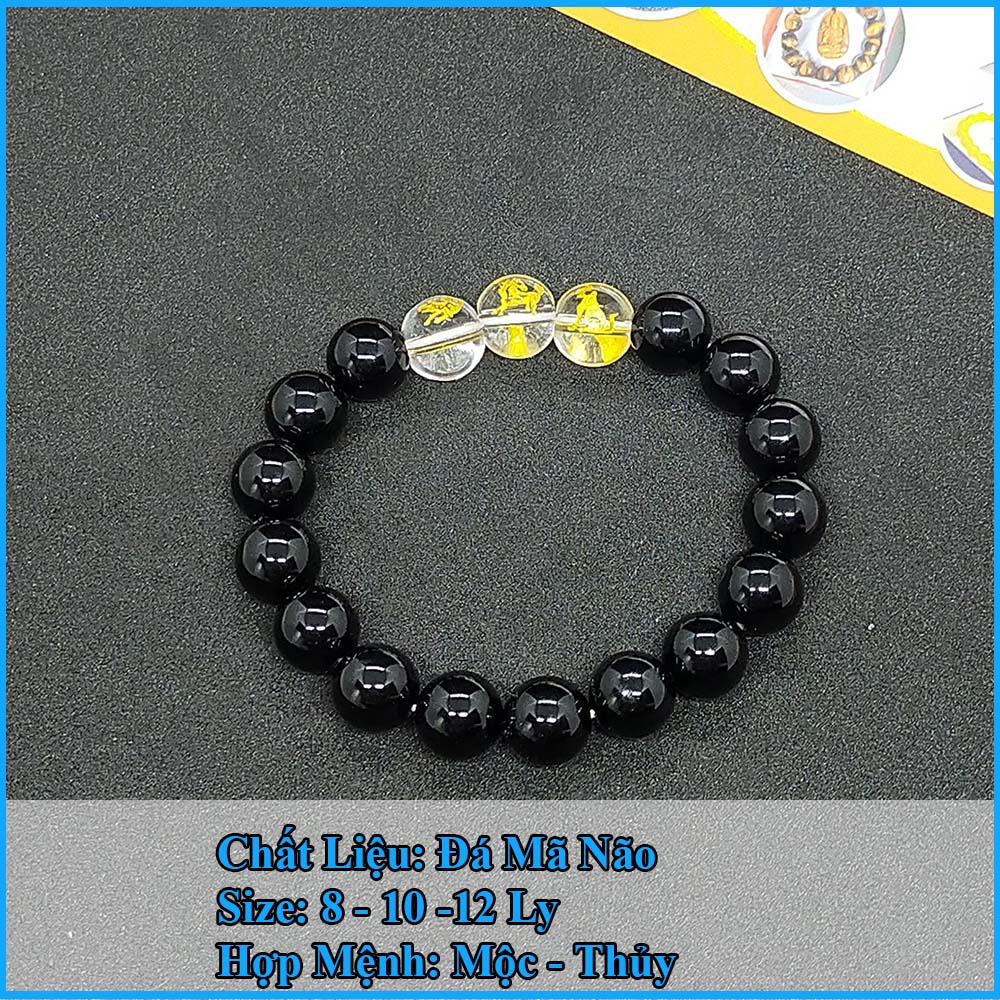 Vòng tay mã não đen tam hợp dần ngọ tuất - size 8 10 12ly cho người mệnh thủy, mệnh mộc - có khai quang điểm nhãn may mắn tài lộc - bảo hành 12 tháng - PHONG THỦY ANH VŨ