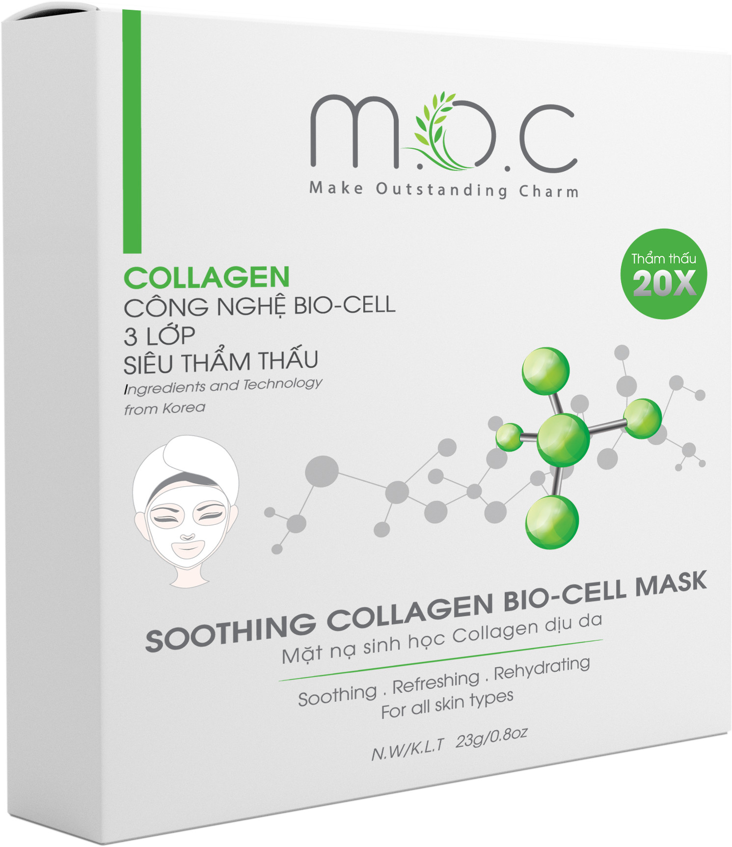 Combo Gel rửa mặt + Mặt nạ Collagen dịu da  M.O.C làm sạch sâu, thông thoáng lỗ chân lông, ngăn ngừa mụn, cấp ẩm &amp; dịu nhẹ với mọi loại da