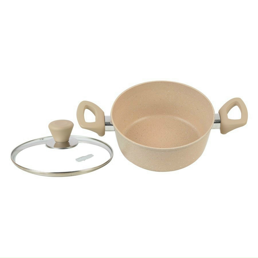 Nồi hợp kim nhôm vân đá men chống dính Happycook size 16cm, tay cầm cách nhiệt, màu ngẫu nhiên_hàng chính hãng