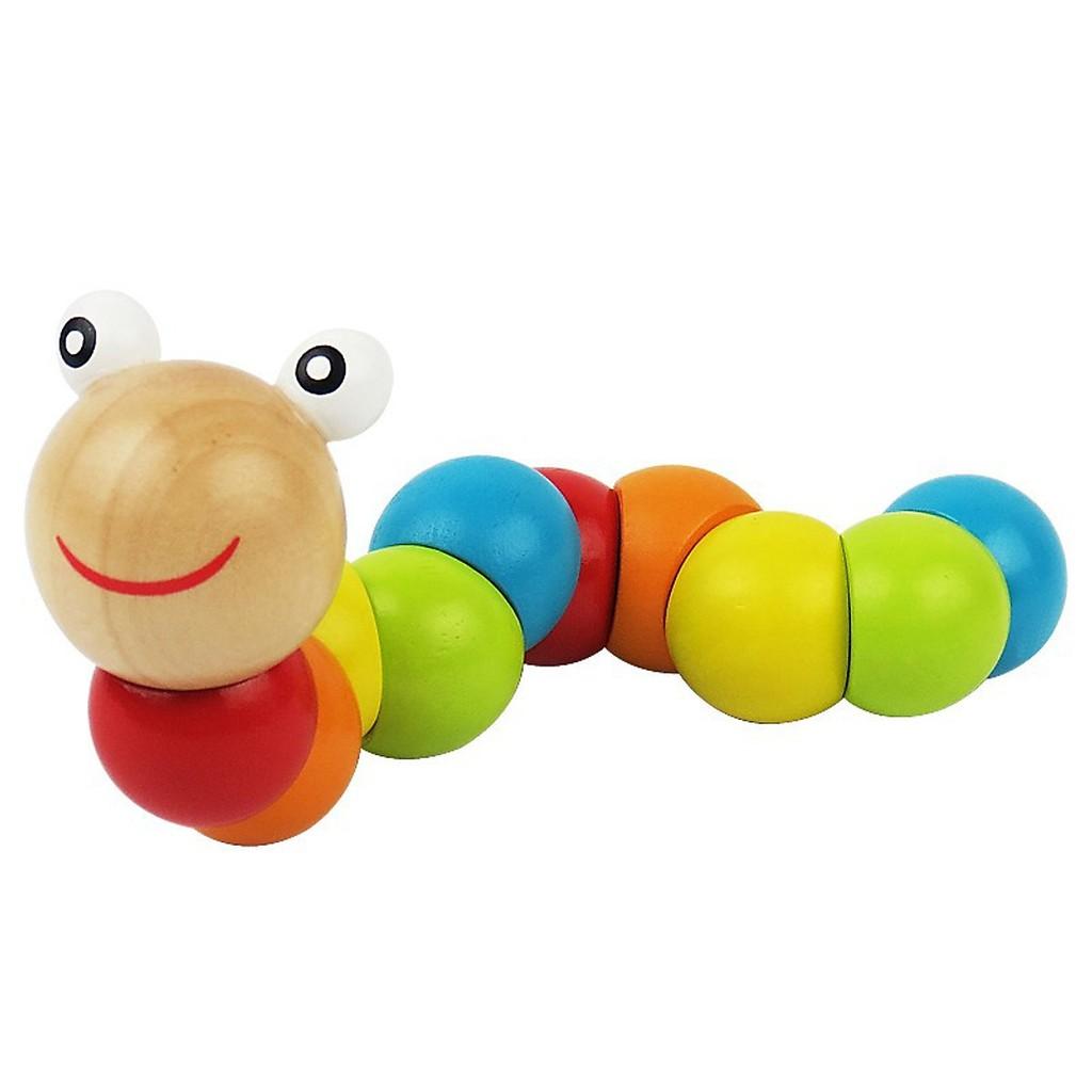 Đồ Chơi Gỗ - Đồ chơi con sâu gỗ uốn dẻo giúp bé học màu sắc, đồ chơi phát triển kỹ năng vận động