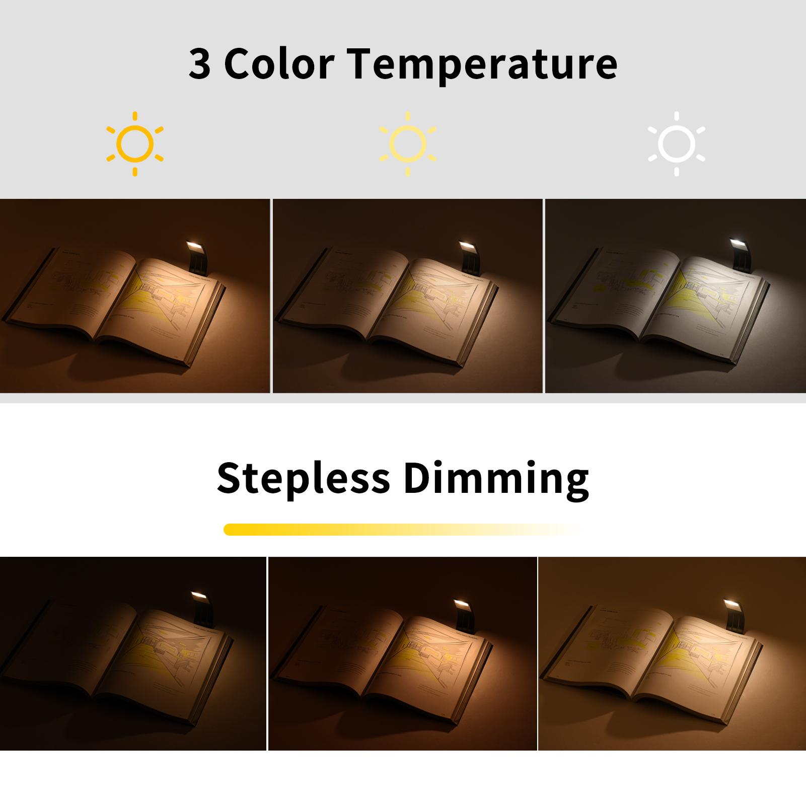 Rechargeable Reading Light Bookmark LED Light Eye Protection 3 Color Temperature Stepless Dimming with Magnetic Clip for