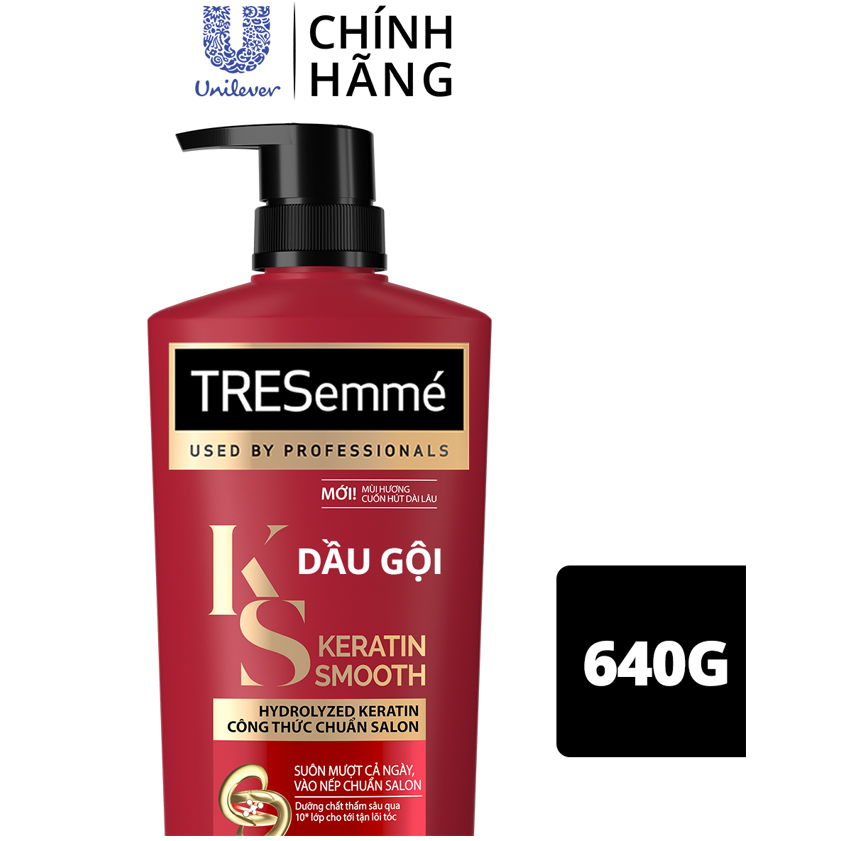 Combo Dầu gội, Dầu xả &amp; Kem ủ TRESEMME Keratin Smooth Dưỡng tóc vào nếp suôn mượt vào nếp suôn mượt Công thức chuẩn salon Hydrolyzed Keratin 640g, 620g, 180ml