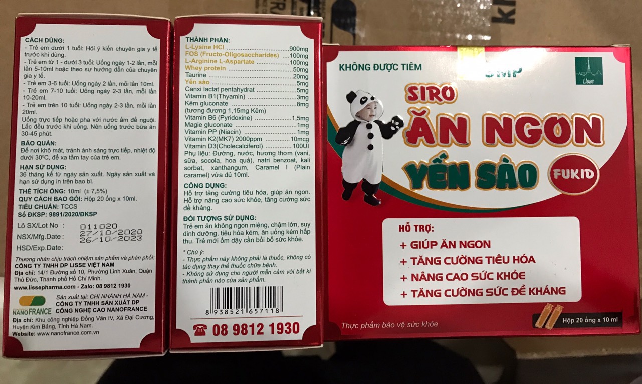 Lisse ￼Siro ĂN NGON YẾN SÀO  Fukid ( hộp 20 ống) - Ăn ngon, kích thích tiêu hoá, tăng miễn dịch cho trẻ