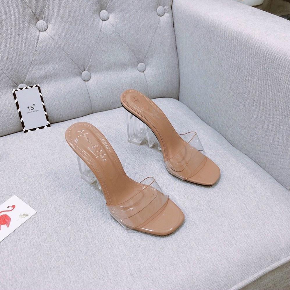 Dép cao gót, Guốc nữ gót LOVE 9P quai meca trong Sang chảnh chuẩn size, êm mềm đủ size hàng mới