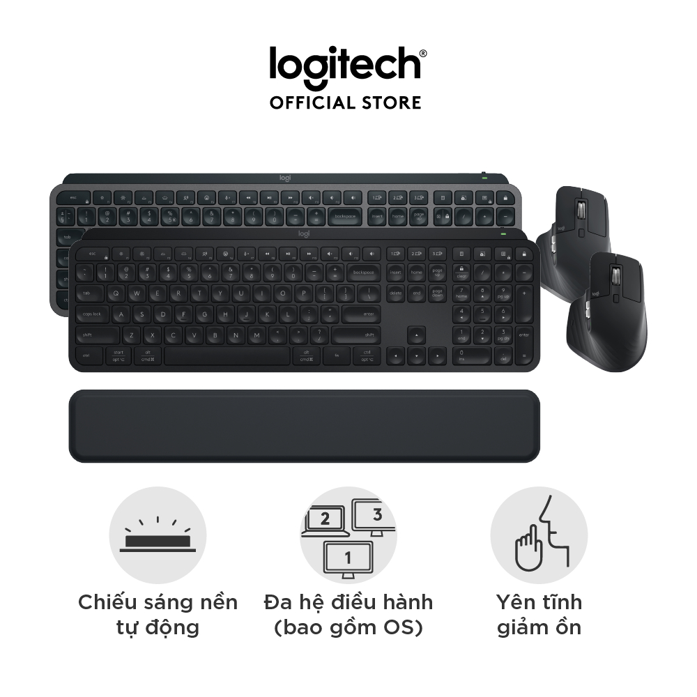 Combo Chuột &amp; Bàn Phím Bluetooth không dây Logitech MX Keys S Combo - Có gác tay, Chiếu sáng, USB-C - Hàng chính hãng