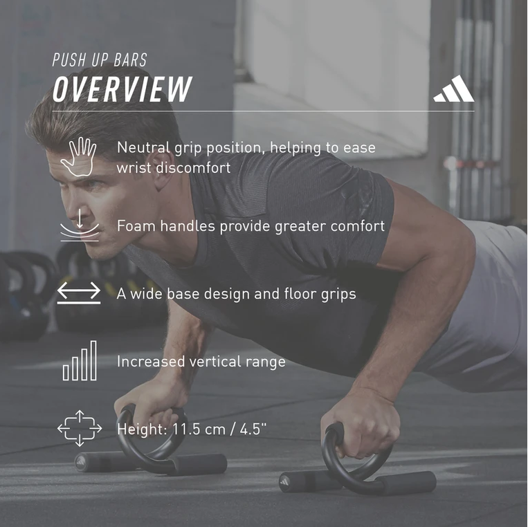 Dụng Cụ Hít Đất, Chống Đẩy Chính Hãng ADIDAS ADAC-12231 Push Up Bars (1 Cặp) - Chịu tải đến 150Kg