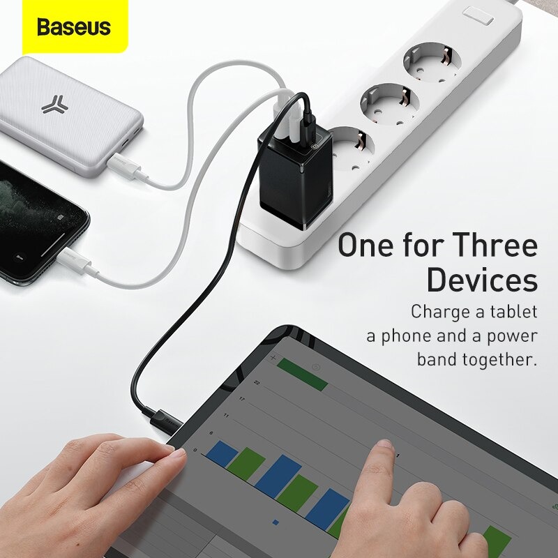 Củ Sạc Baseus GaN2 Pro Charging Charger C+C+A 65W Charging Set (Kèm cáp sạc C to C 100W) - Hàng Chính Hãng