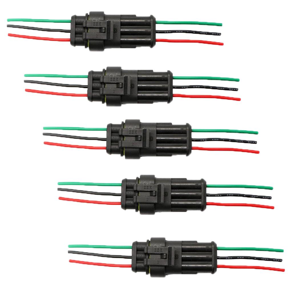 5x 3 Pin Way Car Waterproof Electrical Connector Plug with Wire Motorcycle