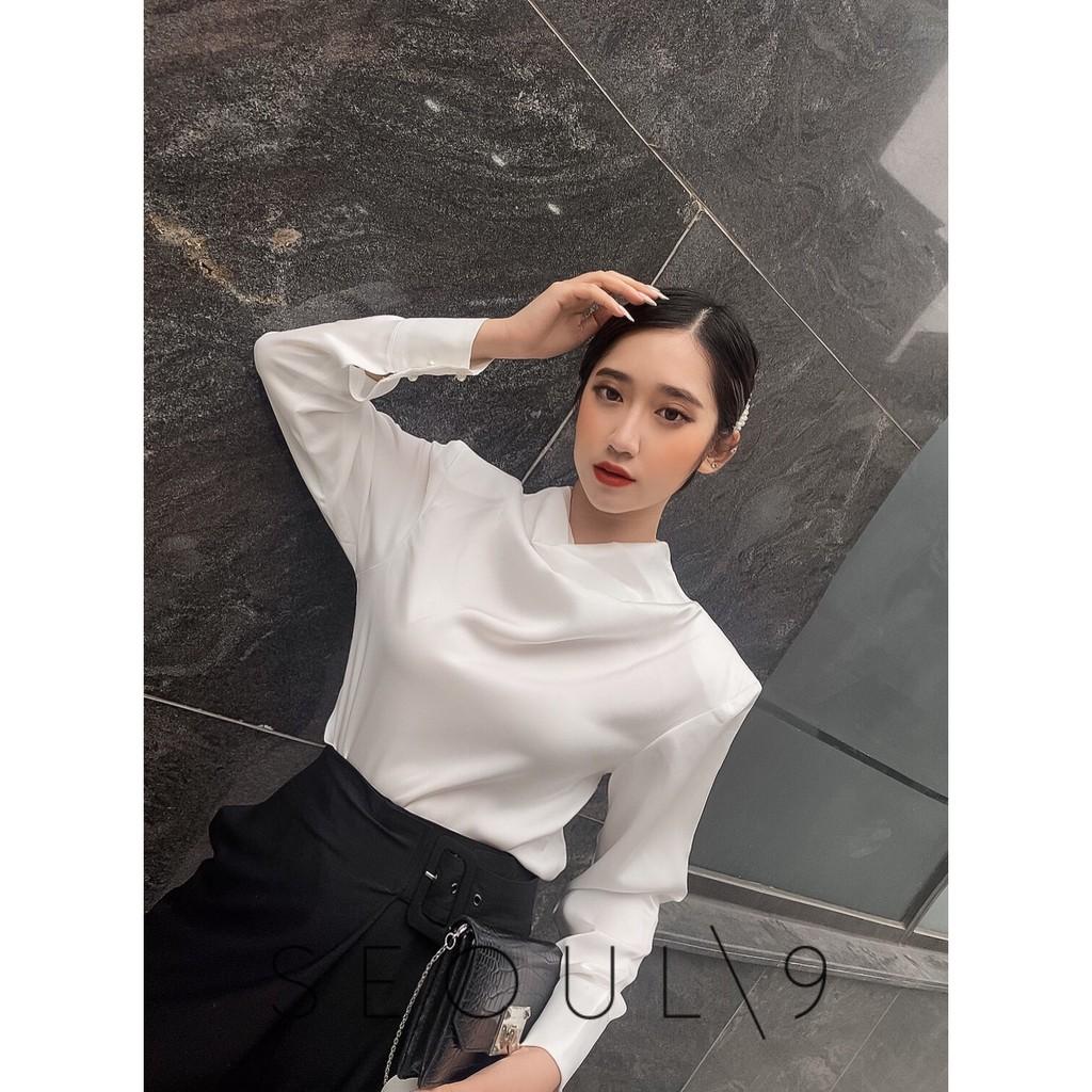 Sơmi lụa ngọc trai cổ đổ cá tính