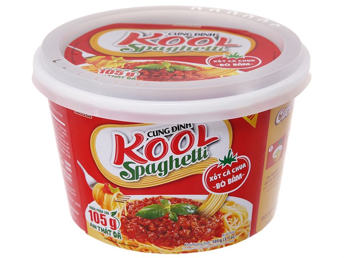 1 thùng 12 hộp Mì trộn Cung Đình Kool Spaghetti tô 105g (có gói xốt bò bằm)