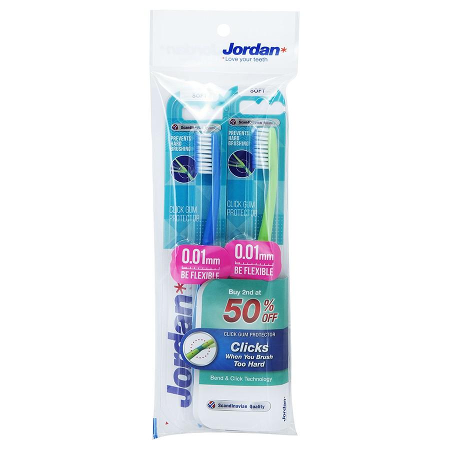Bộ 2 bàn chải đánh răng Jordan Click Gum Protector, Lông siêu mềm mỏng 0.01mm