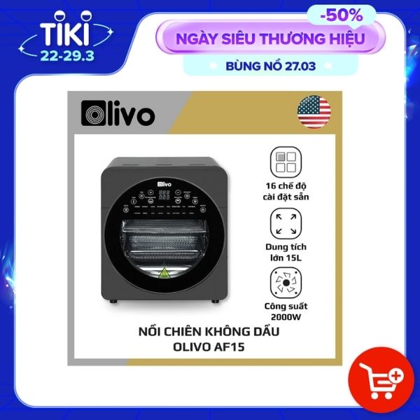 Nồi Chiên Không Dầu OLIVO AF15 Dung Tích 15L 3 Tầng 16 Chế Độ Chiên Nướng Thương Hiệu Mỹ - Hàng chính hãng Olivo