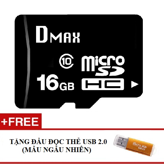 Thẻ Nhớ 16GB Dmax Micro SDHC Class 10 - Hàng Nhập Khẩu + Tặng đầu đọc thẻ 2.0 (mẫu ngẫu nhiên)