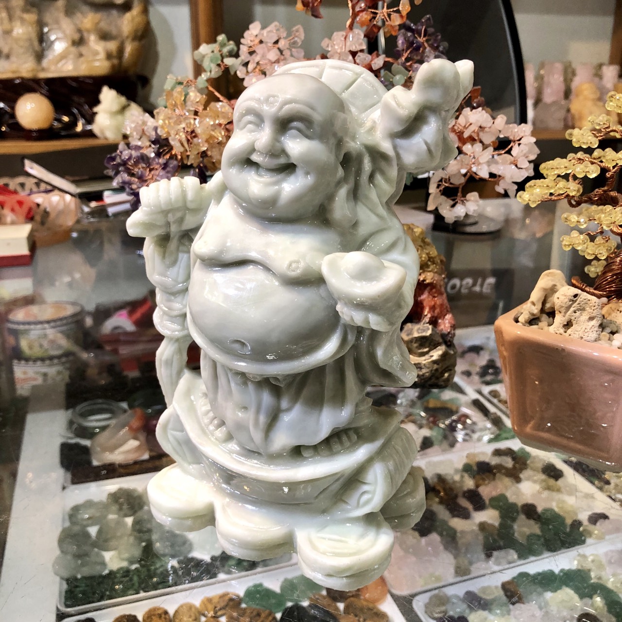 Tượng Phật Di Lặc Gánh Tiền Đá ngọc