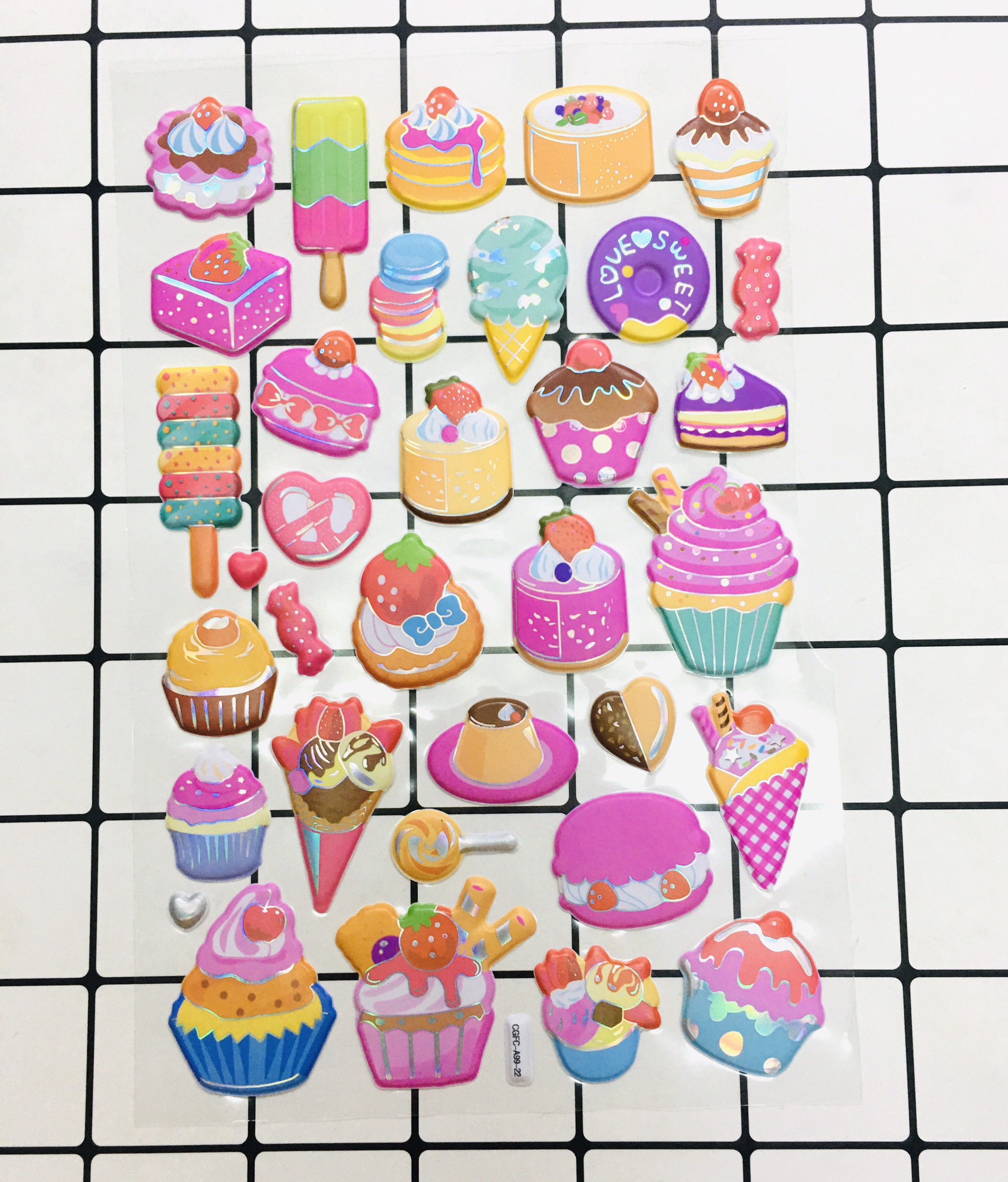 Hình Dán sticker Bánh. kem Nổi 3D set 3 bảng