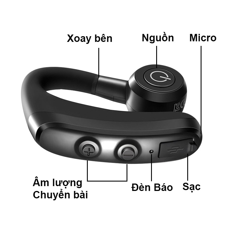 Tai Nghe Bluetooth Một Bên Kèm Mic Đàm Thoại, Xoay Nghe 2 Tai, Chống Nước - Hàng Chính Hãng