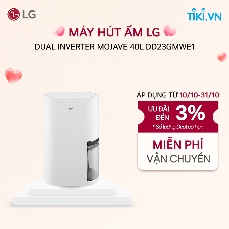 [Chỉ giao Miền Bắc] Máy hút ẩm LG Dual Inverter Mojave 40L hút ẩm mạnh mẽ, vận hành êm ái - DD23GMWE1 - Hàng Chính Hãng
