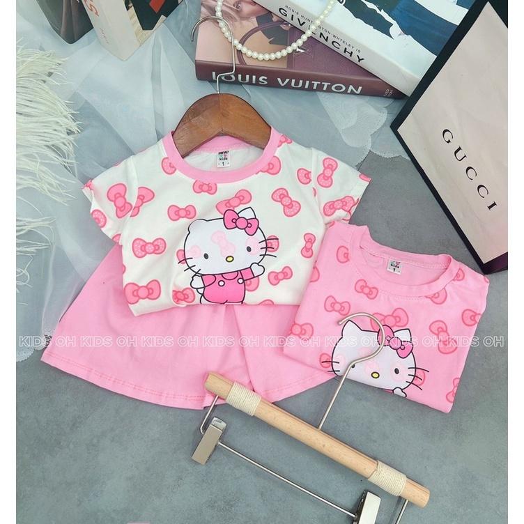 Bộ cộc tay Hello kitty bé gái dễ thương, chất liệu cotton mềm mát co giãn 4 chiều