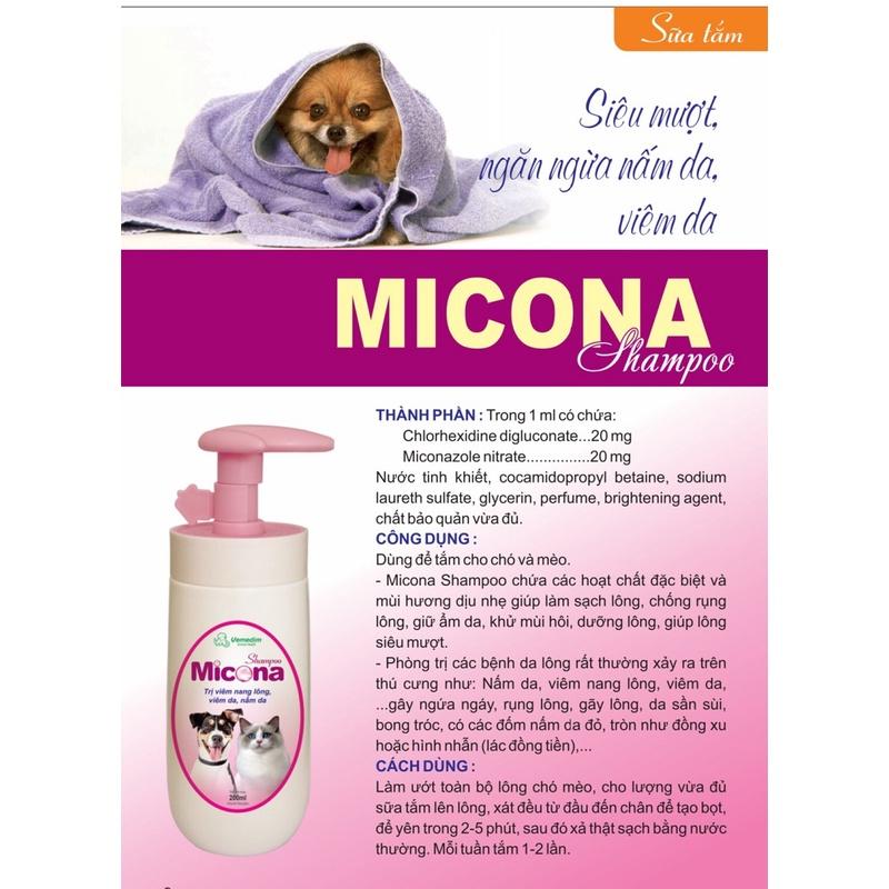 Sữa tắm Micona Shampoo phòng viêm nang lông, trị nấm da hiệu quả cho chó mèo 200ml