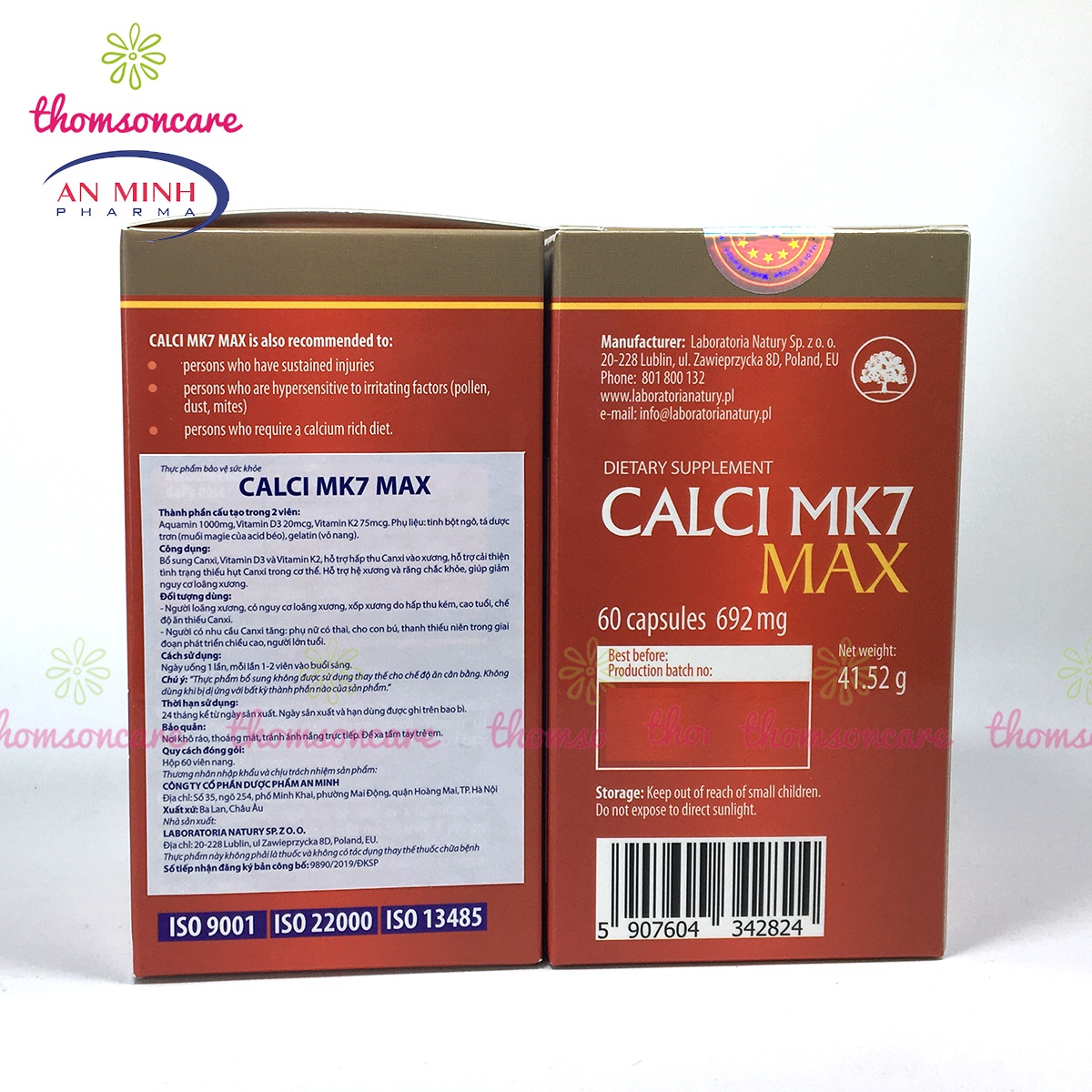 Calci Mk7 - Canxi hữu cơ từ tảo biển đỏ - Nhập khẩu từ Châu Âu - Có thêm D3 và K2 giảm loãng xương cho mẹ bầu - Hộp 60 viên